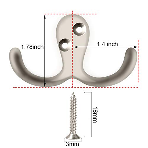 IBosins 8 Pack Heavy Duty Double Prong Coat Hooks Wall Mounted with 16 Screws Retro Double Hooks Utility Hooks for Coat, Scarf, Bag, Towel, Key, Cap, Cup, Hat - color: 8 Pcs Silvery