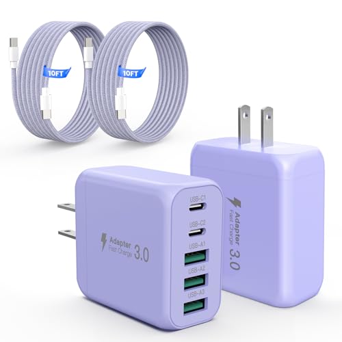 60W USB C Charger Block for iPhone 17 16 15,EIZLXQ 2-Pack USB C Wall Charger with Total 60W Max Output,10FT USB C Cable,Fast Charging Blocks for iPhone 17/16/15 Series,Galaxy,Pixel,iPad-Lavender - color: Lavender, size: 2-Pack