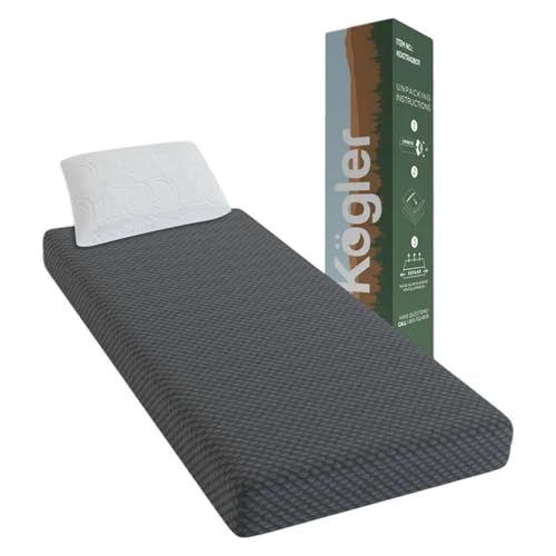 Kogler 7" Gel-Infused Memory Foam RV Mattress with Cloth Cover and Standard Pillow, Compact Camper and Travel Trailer Bed Mattress for RV Bunks, Firm Foam Support, Compressed in a Box, Gray, 30x80x7 - color: Grey, size: 30x80x7