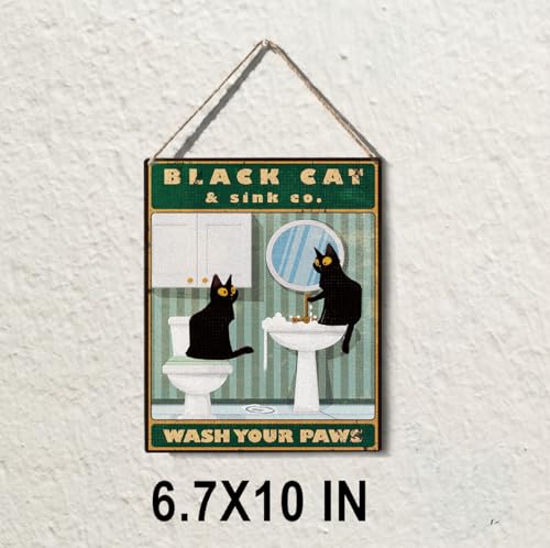 wall-pediments MP 466 Black Cat & Sink Co. Bathroom Duo Plaque, 6.7 x 10 Inches Funny Cat Bathroom Decor - color: Generic 9951