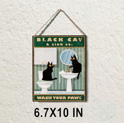 wall-pediments MP 466 Black Cat & Sink Co. Bathroom Duo Plaque, 6.7 x 10 Inches Funny Cat Bathroom Decor - color: Generic 9951