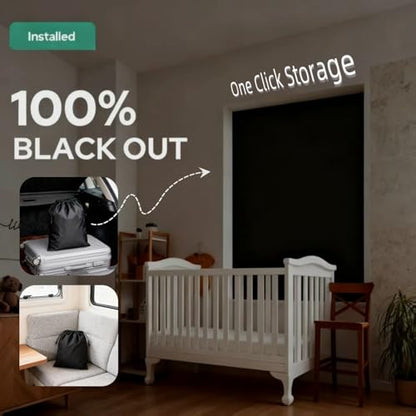 HOMEIDEAS 100% Travel Blackout Curtains, Portable No-Drill Blinds with Stickers & Suction Cups, Blackout Window Cover Light Blocking Shades for Bedroom, Baby Nursery, Dorm, RV, 50" W × 78" L