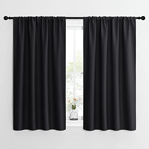 NICETOWN Black Out Curtain Panels for Kitchen - Energy Smart Decoration Thermal Insulating Blackout Drapes/Draperies for Small Window (2 Panels, 42 inches Wide by 54 inches Long) - color: Black, size: 42"W x 54"L (Pack of 2)