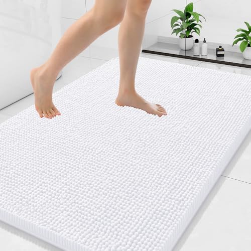 Arotive Bathroom Rugs 47x32, Extra Soft Absorbent Shaggy Chenille Bath Rugs, Machine Washable Rubber Backing Non-Slip Bath Mats for Bathroom Floor Tub and Shower, Home Decor Accessories, White - color: White, size: 47" X 32"