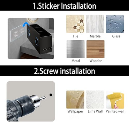 Aluminum Electric Toothbrush Holder - Bathroom Wall Mounted Toothbrush Holder (Black, Three Slot) - size: Three slot