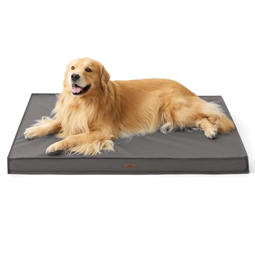 LE SURE Outdoor Waterproof Dog Bed for Extra Large Dogs, Orthopedic Egg Crate Foam Pet Bed with Oxford Fabric Surface and Removable and Durable Cover, Machine Washable, 44''x32'', Grey - color: Grey, size: 44"L x 32"W x 3"Th