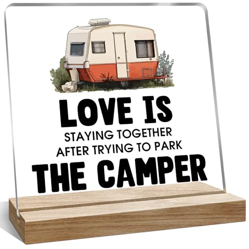 Funny Camping Desk Decor Gifts for Camper, Love is Saying Together After Trying to Park the Camper Desk Decorations - color: Blue