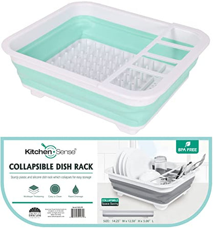 J&V TEXTILES Collapsible Dish Drying Rack - Popup for Easy Storage, Drain Water Directly into The Sink, Room for Eight Large Plates, Sectional Cutlery and Utensil Compartment, Compact (Blue) - color: Blue