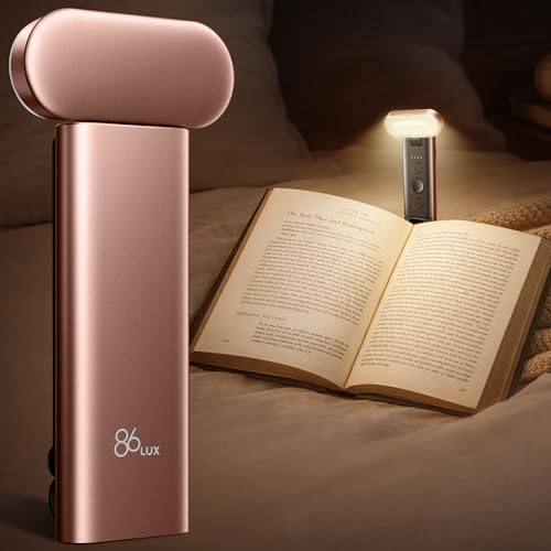 86lux Book Light, Reading Light for Book in Bed, USB Rechargeable LED Night Light with 3 Colors & Stepless Dimming, Aluminum Alloy Bookmark Light for Book Lovers, Rose Gold - color: Rose Gold
