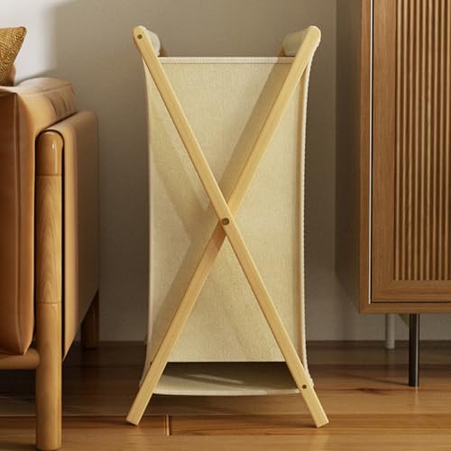 DUMDUM Simple, Eco-Friendly Foldable Laundry Hamper with X-Frame, Multi-Size for Dorm, Bedroom, RV (Beige, Medium) - size: Medium