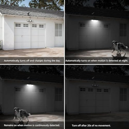 Lepro Solar Lights for Outside, WL5000 Motion Activated Security Lights, Separate Solar Panel, 3 Adjustable Head 270° Wide Lighting Angle, IP65 Waterproof Wall Lamp for Porch Yard Garage