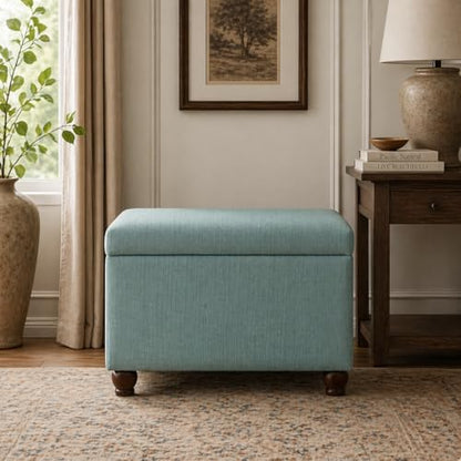 HomePop 22" Medium Rectangular Storage Ottoman - Aqua Linen - color: Aqua Linen