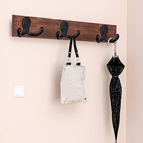 IBosins 8 Pack Heavy Duty Double Prong Coat Hooks Wall Mounted with 16 Screws Retro Double Hooks Utility Hooks for Coat, Scarf, Bag, Towel, Key, Cap, Cup, Hat - color: 8 Pcs Black