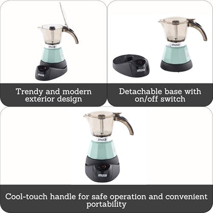 IMUSA 3 or 2 Cup Electric Mint Espresso Maker, Compact Moka Coffee Machine with Keep Warm Function, Detachable Base, Cuban & Italian Coffee Brewer, Mint & Black - color: Mint, size: 3 Cup