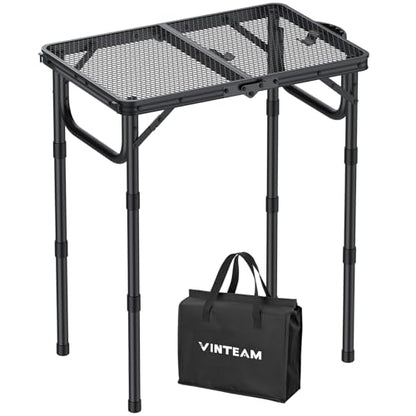 VINTEAM Camping Folding Grill Table | 3 Adjustable Heights | Lightweight, Portable Aluminum Table for BBQs, Picnic, and Outdoor Use | Mesh Desktop, 66lbs Weight Capacity - style: 2-Fold Mesh Tabletop