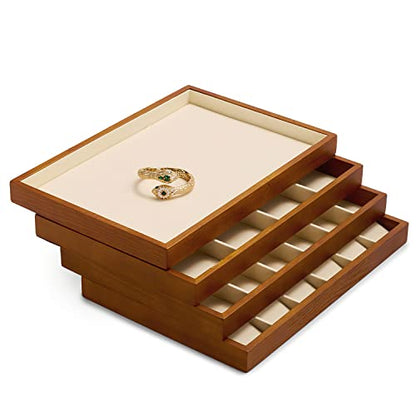 Oirlv Wood 24 Grids Jewelry Tray with Removable Inserts Jewelry Pads Necklace/Pendant Display Organizer Tray(Creamy White) - color: Creamy-white 24 grid necklace/pendant jewelry tray