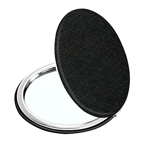 Compact Vanity Makeup Mirror for Men Women Girls, Black Elegant Round Travel Cosmetic Mirrors for Pocket Purse Wallet Handbag, Portable Small 1X/2X Magnifying Handheld Beauty Mirror - color: Black