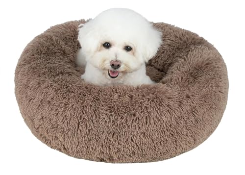 Best Pet Supplies Round Calming Dog Bed for Small, Medium & Large Dogs, Plush Donut Cuddler Pet Bed w/Raised Rim for Head, Neck Support, Anti-Slip Bottom Washable Bed - Caramel, 24 x 24 x 7 - color: Caramel, size: 24" x 24" x 7"