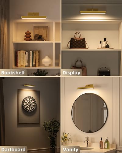 EZVALO Picture Light for Wall, ⁠13-Inch Wireless Rechargeable 4000mAh LED Art Light with Remote, Dimmable 3 Color Temps, Battery Operated Wall Light for Living Room, Bedroom, Gallery (Gold, 2 Pack) - color: Gold