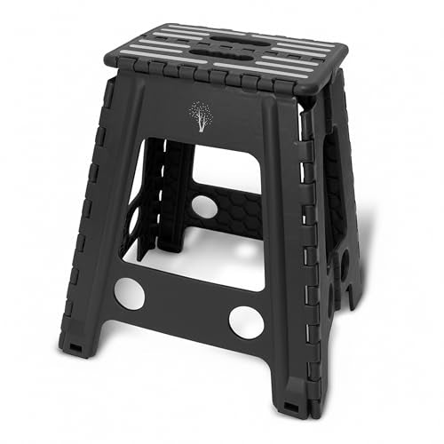 Inspired Living 18" Step Stool, Folding Step Stools for Adults, Plastic Foldable Step Stools Kids, Holds Up to 330 lbs, Collapsible Folding Stool for Kitchen, Bathroom, Bedroom - Black/Grey - color: Black/Grey, size: 18" High