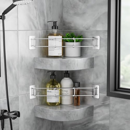 songsoso 2 Pack RV Shower Corner Storage Bar, Camper Shower Caddy, 7–13 Inches Adjustable Bathroom Organizer, Stainless RV Wall Accessories
