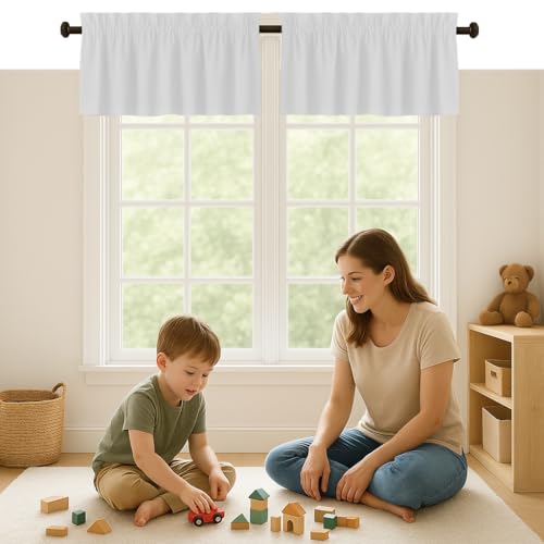 White Valance Curtains 2 Pack, 54x18 Inches, 100% Cotton, Rod Pocket Window Valances, Semi Sheer Short Curtain Panel for Kitchen, Farmhouse, Café, Bedroom, Bathroom, Living Room Décor - color: White, size: 18"W x 54"L (Pack of 2)