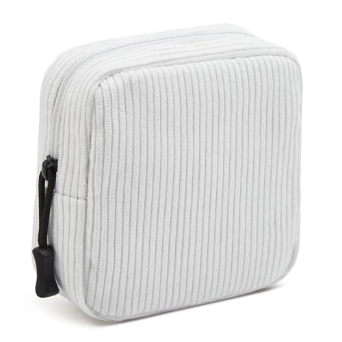 Small Makeup Bag for Purse,Mini Cosmetics Bag cute Zipper corduroy Cosmetic Pouch Storage Pouch Travel Toiletry Organizer for Women Girls(White) - color: White