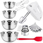 WEPSEN 5-Speed Electric Hand Mixer, 4 Large Mixing Bowls Set, Handheld Mixers with Whisks Beater, Stainless Steel Metal Nesting Bowl Measuring Cups Spoons Kitchen Cake Blender for Baking Supplies - color: Red