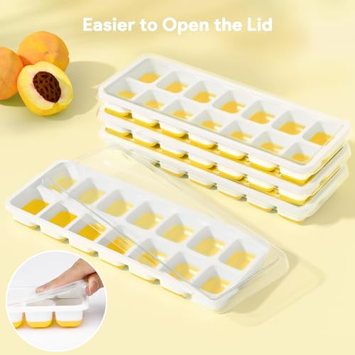 Ice Cube Trays 4 Pack, Airabc Silicone Ice Cube Trays with Removable Lid, Easy-Release Flexible 14-cube Ice Trays, LFGB Certified and BPA Free, Stackable Ice Trays with Covers for Cocktail, Freezer - color: Yellow