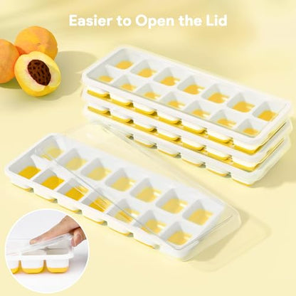 Ice Cube Trays 4 Pack, Airabc Silicone Ice Cube Trays with Removable Lid, Easy-Release Flexible 14-cube Ice Trays, LFGB Certified and BPA Free, Stackable Ice Trays with Covers for Cocktail, Freezer - color: Yellow