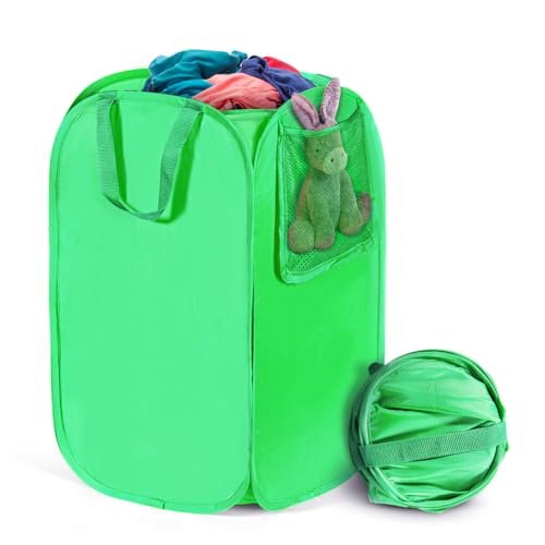 HOUSE AGAIN Upgraded Polyester Pop Up Laundry Hamper, Collapsible Laundry Baskets with Durable Handles Solid Bottom High Steel Frame and Side Pocket, Easy Open & Save space,Perfect for Storage(Green) - color: Green, size: 1-Pack