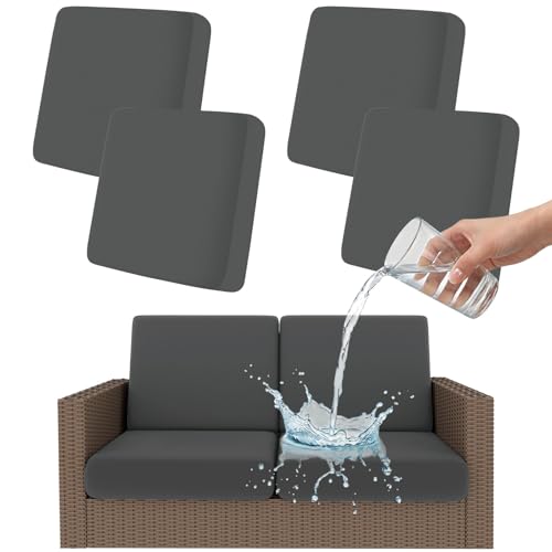 Smiry Waterproof Patio Cushion Covers, Stretch Outdoor Couch Slipcovers Replacement Washable Furniture Protector Sofa Chair Seat Cover for Dogs and Pets (4 Pcs, Dark Grey) - color: Dark Grey, size: 4PCS