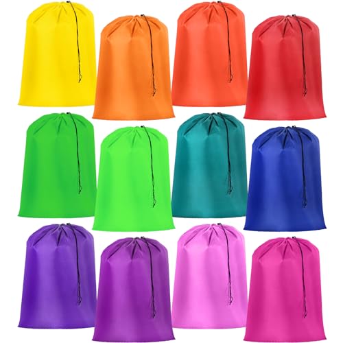Woanger 12 Pack 28 x 45 Inch Extra Large Laundry Bags Bulk Washable Travel Laundry Bag with Drawstring Closure Large Dirty Clothes Organizer for College Dorm Home Hotel Camping(Bright Colors) - color: Bright Colors