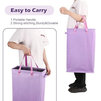 Odonata Slim Laundry Hamper Handles Collapsible Laundry Basket Thin Dirty Clothes Basket Narrow Laundry Bag Foldable Dirty Hamper 45L (Light Purple) - color: Light Purple