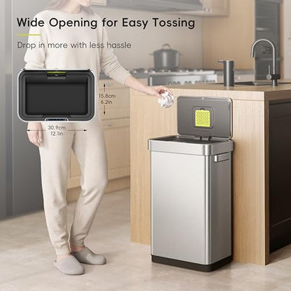 EKO Deluxe Mirage-T 50 Liter / 13.2 Gallon Touchless Rectangular Motion Sensor Trash Can, Matte Stainless Steel Finish - size: Deluxe 50L - Stainless Steel