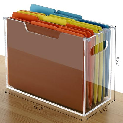DINGHUO Acrylic File Folder Organizer, Hanging File Organizer Box, File Holder with Handles for Letter Size, Clear File Box Desktop Folder Storage for Office Home Work -1 Pack - size: Letter