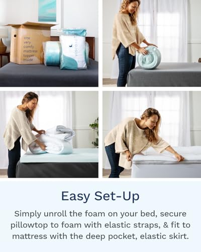 ViscoSoft 4 Inch Pillow Top Memory Foam Mattress Topper Queen - Cooling Hybrid Lux Dual Layer Mattress Pad - CertiPur-US Certified - size: Queen, style: 4 Inch