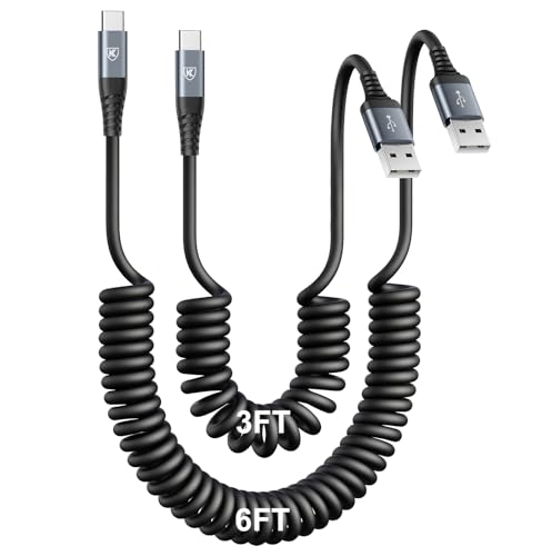 USB Type C Charger Cable Fast Charging [3FT+6FT], 2Pack Coiled USB A to USB C Charger Cable for Car Android Auto USB C Charger Cord, USBC Cable Compatible with iPhone 17/16/15/Samsung Galaxy S20 - color: Black, size: 3FT+6FT