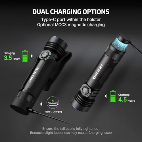 OLIGHT Seeker 4 Pro Rechargeable Flashlights, 4600 Lumens High Powerful Bright Light with USB C Holster, Waterproof IPX8 for Emergencies, Camping, Searching (Matte Black Cool White) - color: Black