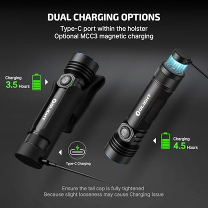 OLIGHT Seeker 4 Pro Rechargeable Flashlights, 4600 Lumens High Powerful Bright Light with USB C Holster, Waterproof IPX8 for Emergencies, Camping, Searching (Matte Black Cool White) - color: Black