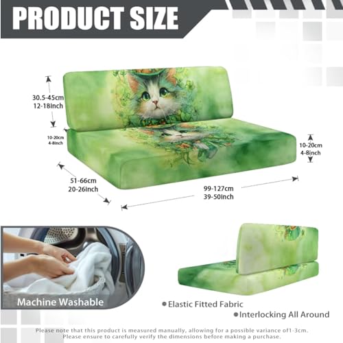 Cat Hat Shamrock RV Dinette Cushion Covers Washable Sofa Furniture Protector Stretch RV Couch Covers St. Patrick's Day Accessories Backrest Cover and Pillowcase - color: Cat Hat Shamrock