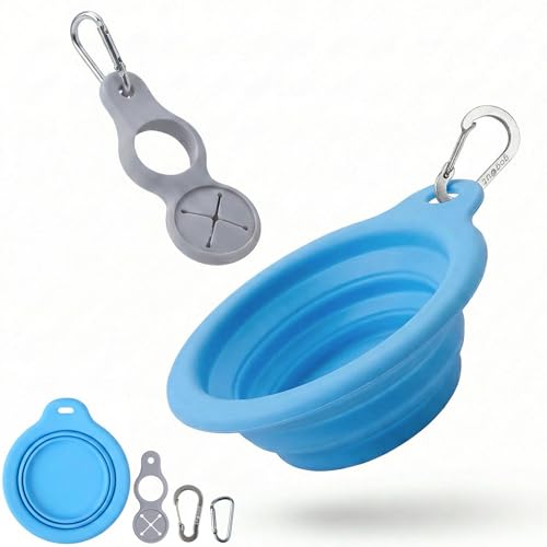 Collapsible Dog Bowl, Portable Silicone Dog Water Bowl with Carabiner, Foldable Travel Bowl for Walking, Hiking, Camping and Road Trips, 12oz, Sky Blue, Small - color: sky blue, size: Small (12oz 350ml)