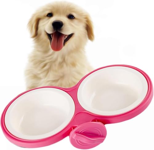 Pet Durable Bowl Cage Bowl, Pet Food Water Removable Bowls with Bolt Holder Hanging Cage Coop Cup Non-Skid Feeder Set Double Diners Portable for Feeding Dogs Cats Birds (Pink) - color: Pink