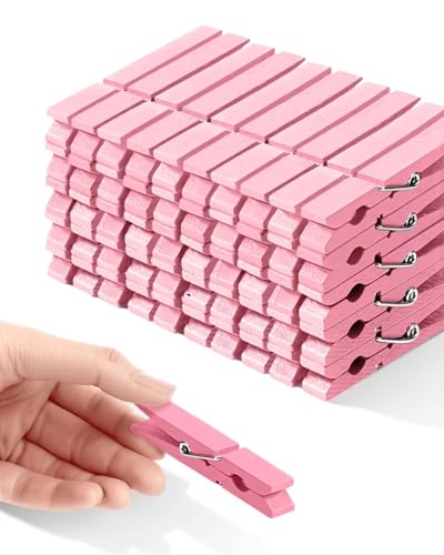 Clothes Pins, Pink Colored Wooden Clothespins for Baby Shower Game, Wreath, Crafts, Strong Grip Close Pins Birchwood Clips Clothespin Clothing Pegs for Hanging Clothing Photos, 2.83 Inch, Pack of 50 - color: Pink
