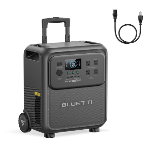 BLUETTI Elite 400 Solar Generator and AC Charging Cable, 3840Wh LFP Batttery Backup with 2600W AC Outlets, High Capacity Portable Power Station with Wheels for Home Backup, Outage, Camping - style: BLUETTI Elite 400+AC Charging Cable