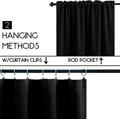 Pickluc Blackout Kitchen Curtain 24 Inches Long, Rod Pocket Cafe Tier Curtains for Small Window Treatment in Living Room, Basement, RVs, Cabinets, 2 Panels, W24 X L24 Inch, Black - color: Black, size: 24"W x 24"L (Pack of 2)