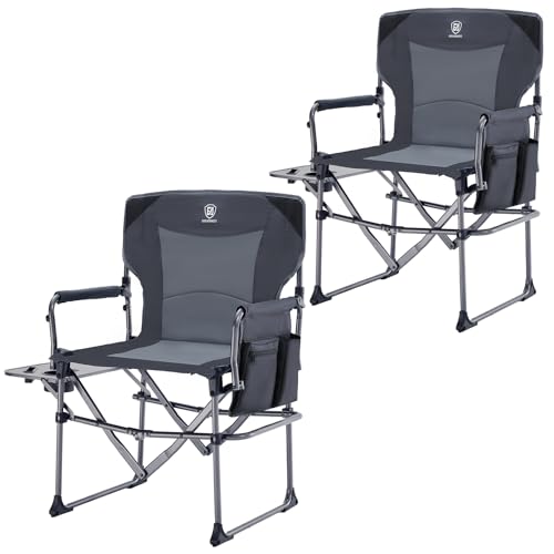 EVER ADVANCED Camping Directors' Chair with Side Table, Portable Folding Chair with Compact Size, Heavy Duty with Pocket for Camping, Lawn, Sports and Fishing, 400lbs, Gray 2 Pack - color: Gray-2pack, style: Classic