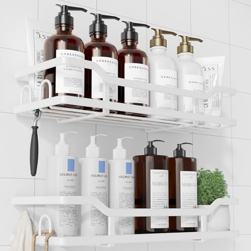 Kitsure Shower Caddy Extra Large - Adhesive Shower Organizer, Stainless Steel Shelf for Inside Shower, No Drill Bathroom Organizers and Storage, Home Decor Accessories, 2 Pack,White - color: White, size: X-Large
