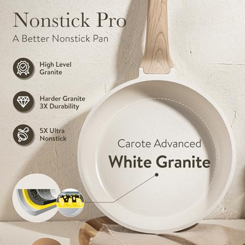 CAROTE 14 Pcs Pots and Pans Set Nonstick,Cookware Set Kitchen Cooking Set with Utensil and Pan Protectors - color: Cream White, size: 14 Piece
