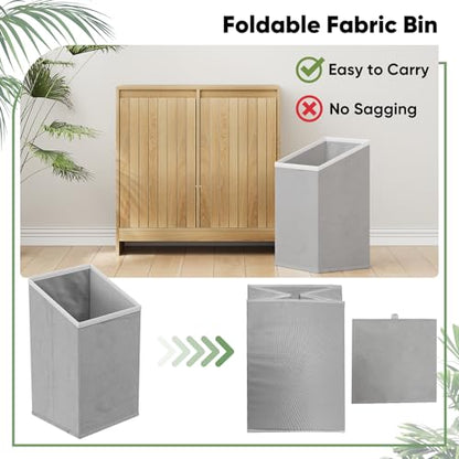 Smuxee Double Tilt Out Laundry Hamper Cabinet, Hidden Laundry Cabinet with Double Baskets, Natural Trash Can for Bathroom, Kitchen, Living Room